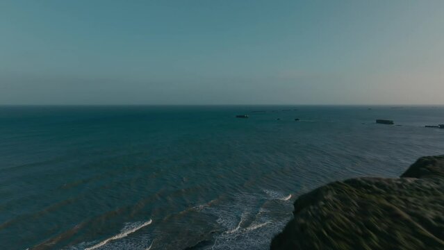 Sunrise drone shot of Cap Manvieux in Normandy