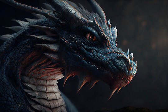 Portrait of a dragon on a dark background, Year of the Dragon, Generative AI