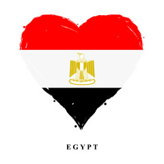 Vector Egypt flag in heart shape with grunge texture. Heart shaped flag of Egypt isolated on white background. Beautiful design country flag for banner, poster, sticker, print. Vector illustration