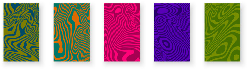 Set of contrast abstract poster designs with optical interference effect. Illusion of movement for banner, flier, invitation, cover, business card.