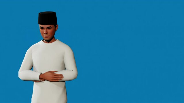 3D Animation: Muslim Man Performing Prayer  Shalat (takbiratul ihram)