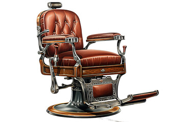 Old Vintage barber chair isolated on a Transparent background. Generative AI - obrazy, fototapety, plakaty