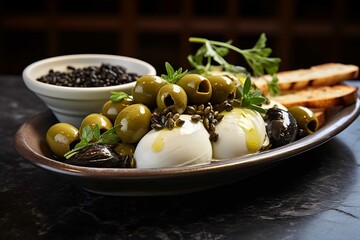 Green olives, black olives, capers, buffalo mozzarella, artichoke