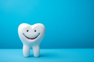Tooth with smiley face on blue background. 3d illustration