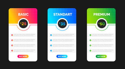 UI UX app pricing chart table Subscription design or website Pricing chart table design template. Product Plan Offer Price Package Subscription Options Comparison Table Chart Infographic Design.