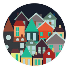 Colorful houses greeting card with any greetings.
