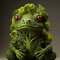 Deurstickers A frog made of broccoli. Cartoon character. © Helen