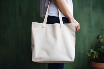 Minimalist Elegance: Woman Holding Tote Bag without Handles - Mockup ecobag - obrazy, fototapety, plakaty