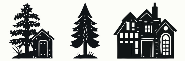 Christmas silhouettes and icons. black flat color simple elegant Christmas animal vector and illustration.