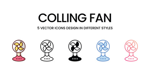 Fototapeta na wymiar Colling Fan Icon Design in Five style with Editable Stroke. Line, Solid, Flat Line, Duo Tone Color, and Color Gradient Line. Suitable for Web Page, Mobile App, UI, UX and GUI design.