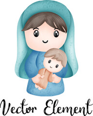 Christmas Nativity scene. Hand drawn background illustration. Vector EPS10.