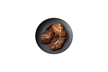 Delicious fried chicken or beef liver with salt, spices and herbs