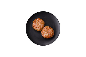 Delicious fresh fried minced fish cutlets with spices and herbs