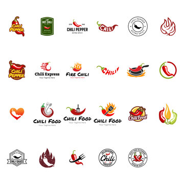 Set of Hot chili logo design concept. Fire chili logo symbol. Spice food illustration