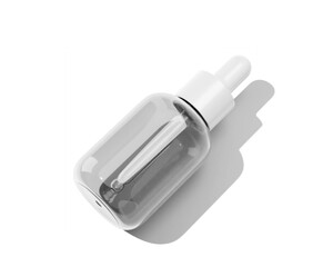 Blank Clear cosmetic plastic dropper bottle packaging isolated on transparent background, prepared for mockup, 3D render.	
