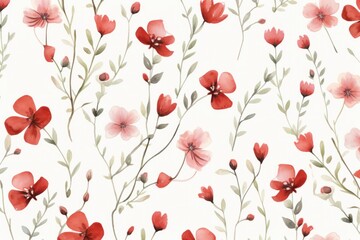 Floral pattern with small red flowers. Watercolor style