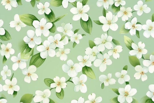 Floral pattern with small white flowers on green background