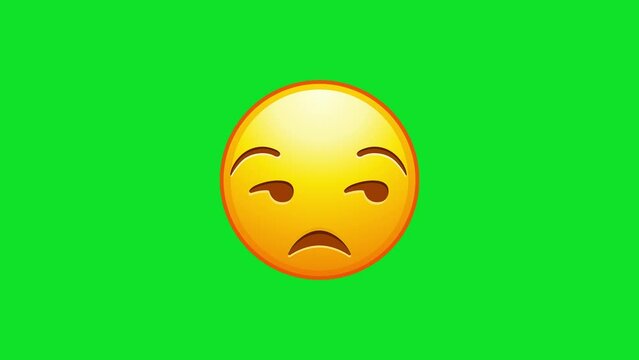 Unamused emoji. Meh emoticon, dissatisfied yellow face with side-eye. Animated Emoji. Alpha channel, transparent background. 4K resolution loop animation.