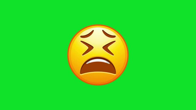 Exhausted emoji. Tired emoticon, yellow face with X-shaped scrunched eyes Animated Emoji. Alpha channel, transparent background. 4K resolution loop animation.