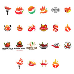 Set of Hot chili logo design concept. Fire chili logo symbol. Spice food illustration