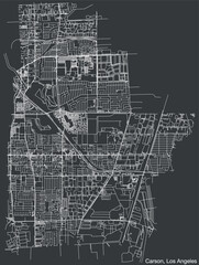 Detailed hand-drawn navigational urban street roads map of the CITY OF CARSON of the American LOS ANGELES CITY COUNCIL, UNITED STATES with vivid road lines and name tag on solid background
