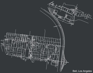 Detailed hand-drawn navigational urban street roads map of the CITY OF BELL of the American LOS ANGELES CITY COUNCIL, UNITED STATES with vivid road lines and name tag on solid background