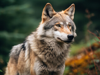 The watchful eyes of a wolf, its fur and features exuding the essence of the wild.