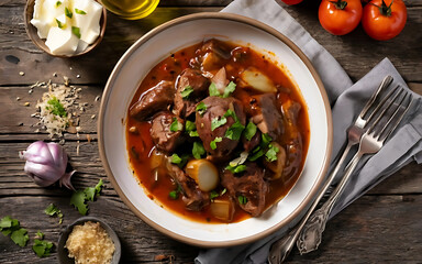 Capture the essence of Beef Bourguignon in a mouthwatering food photography shot Generative AI - obrazy, fototapety, plakaty