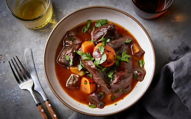 Capture the essence of Beef Bourguignon in a mouthwatering food photography shot Generative AI