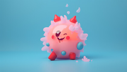 Obraz premium Cell 3D animation pastel colored. Virus disease. Abstract background virus. Set virus. Virus icon set. Infection flu, pneumonia. Bacteria, microbes fungi. Danger to a living organism. Viruses 