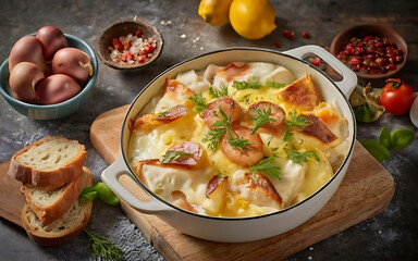 Capture the essence of Tartiflette in a mouthwatering food photography shot Generative AI