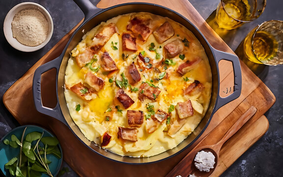 Capture the essence of Tartiflette in a mouthwatering food photography shot Generative AI