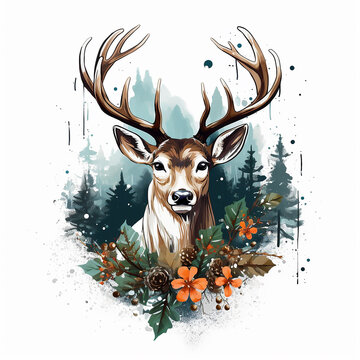 viado natalino  vetor. Este design perfeito para camisetas, canecas, travesseiros e muito mais, com fundo branco