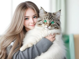 girl love with cat