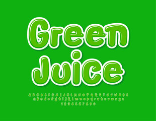 Vector eco concept Green Juice. Funny Playful Font. Creative Alphabet Letters and Numbers
