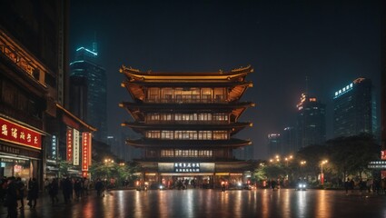 Fototapeta na wymiar city at night architecture, china, temple, night, asia, building, city, ancient, landmark, tower, beijing, palace, 