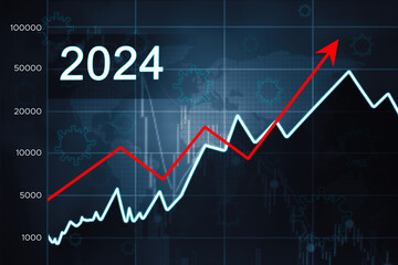 increase arrow graph corporate future business goals on year 2024, planning and strategy, business development concept - obrazy, fototapety, plakaty