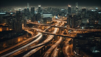 traffic in the city city, night, traffic, highway, road, urban, street, light, cityscape, building, downtown, skyline, 