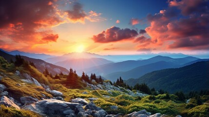 Obraz premium Tranquil Morning: Sunlight and Sunbeam over Wilderness Lake generated by AI tool