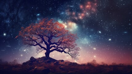 Peaceful Night Sky with Stars and Calming Landscape generated by AI tool  - obrazy, fototapety, plakaty