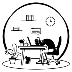 feeling uninspired and exhausted at work concept, Workplace Stagnation vector icon design, White Collar Fatigue symbol, Sedentary lifestyle sign, office syndrome scene stock illustration