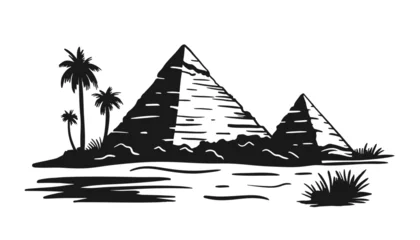 Foto op Canvas Egyptian pyramids. Pyramid of Cheops in Cairo, Giza. Vector illustration in engraving style © Oleg