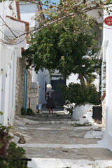 narrow street in village city, Skiathos, Greece.