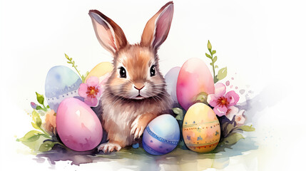 Easter bunny watercolor illustration.