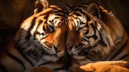 Emoção animal , capturando o abraço terno de casal de tigres 