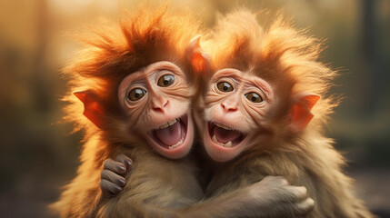 Emoção animal , capturando o abraço terno de casal de macacos 