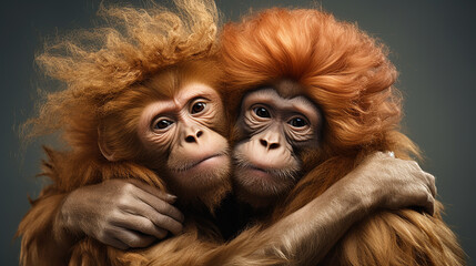 Emoção animal , capturando o abraço terno de casal de macacos 