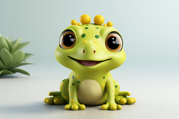 Fototapeta premium Cute plasticine frog in a crown on a white background