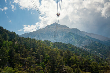 View of the cable car in the mountains