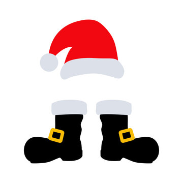 Tiempo de Navidad. Logo con sombrero y botas de Santa Claus para su uso en tarjetas y felicitaciones